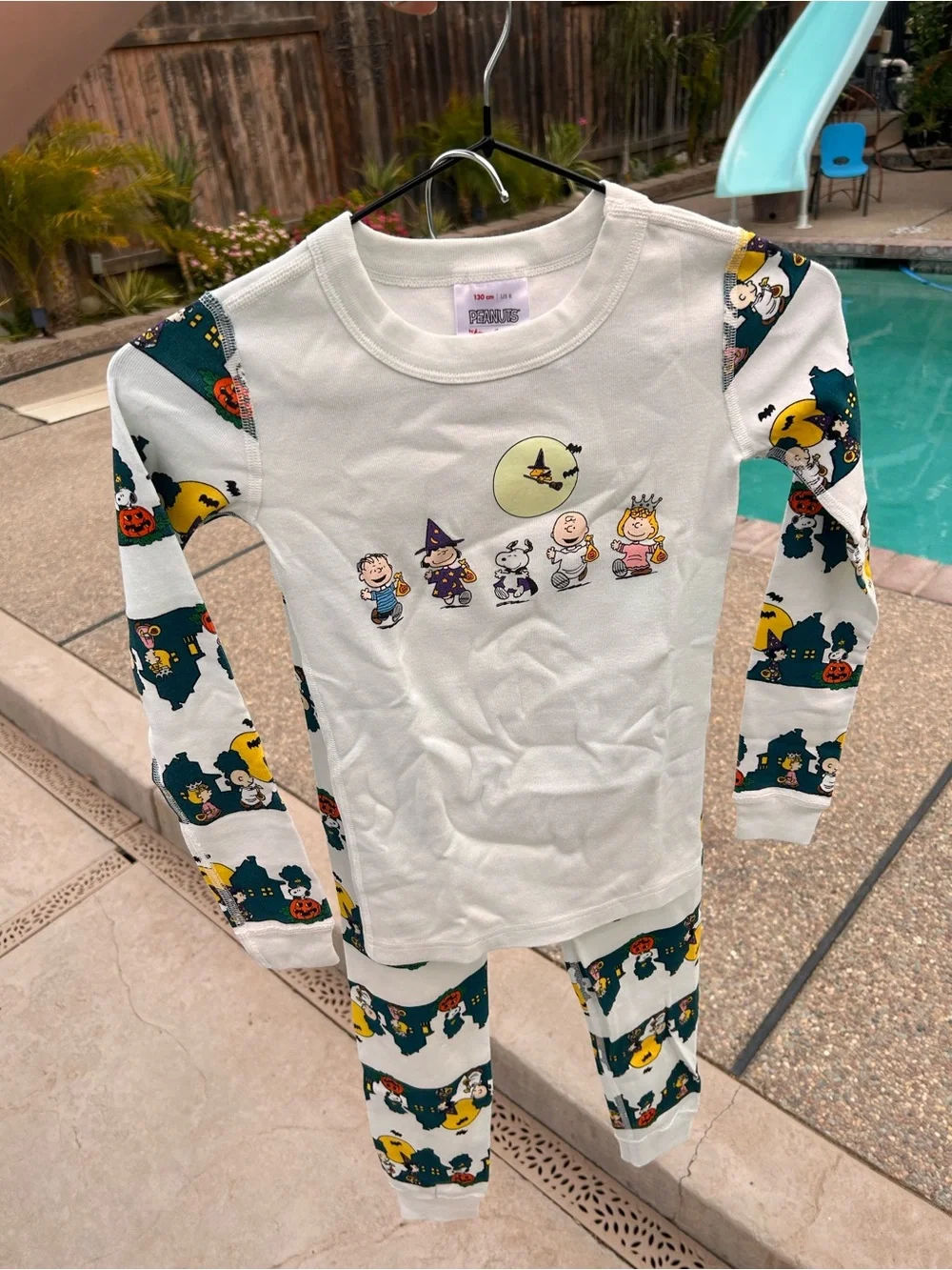 Peanuts White Striped Halloween Footie Pajamas with Snoopy & Pumpkin Print